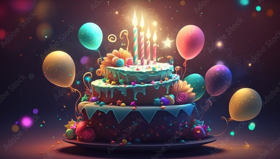 Cumpleaños de tío: Cómo hacerlo inolvidable a pesar de la distancia 1 una imagen de una tarta de cumpleanos con velas y un fondo de globos y confeti