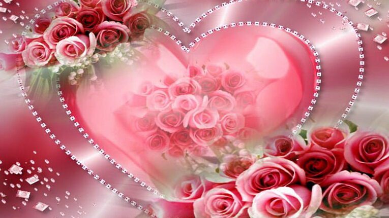 una imagen romantica con flores y corazones