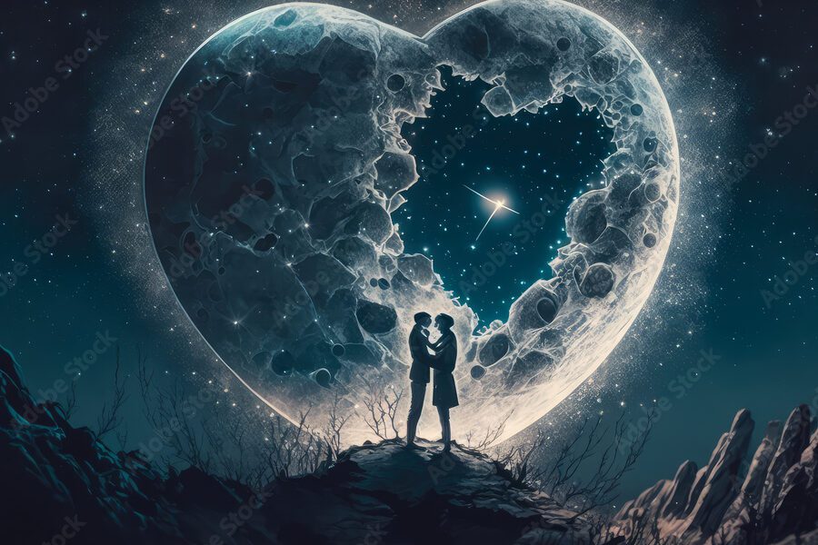 una pareja abrazada bajo un cielo estrellado 1